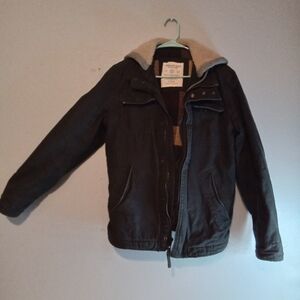 American Eagle, Black Lined Jacket. Sherpa Hood. Many Pockets.